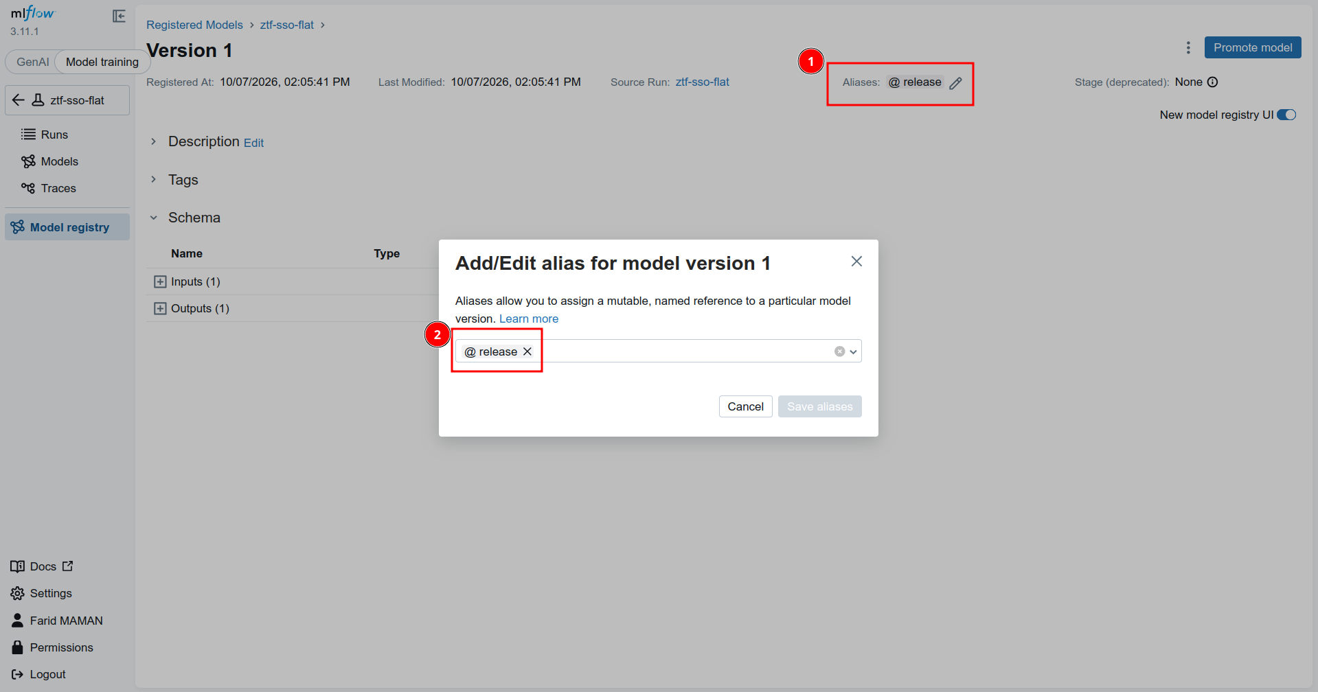 Add an alias to a model version