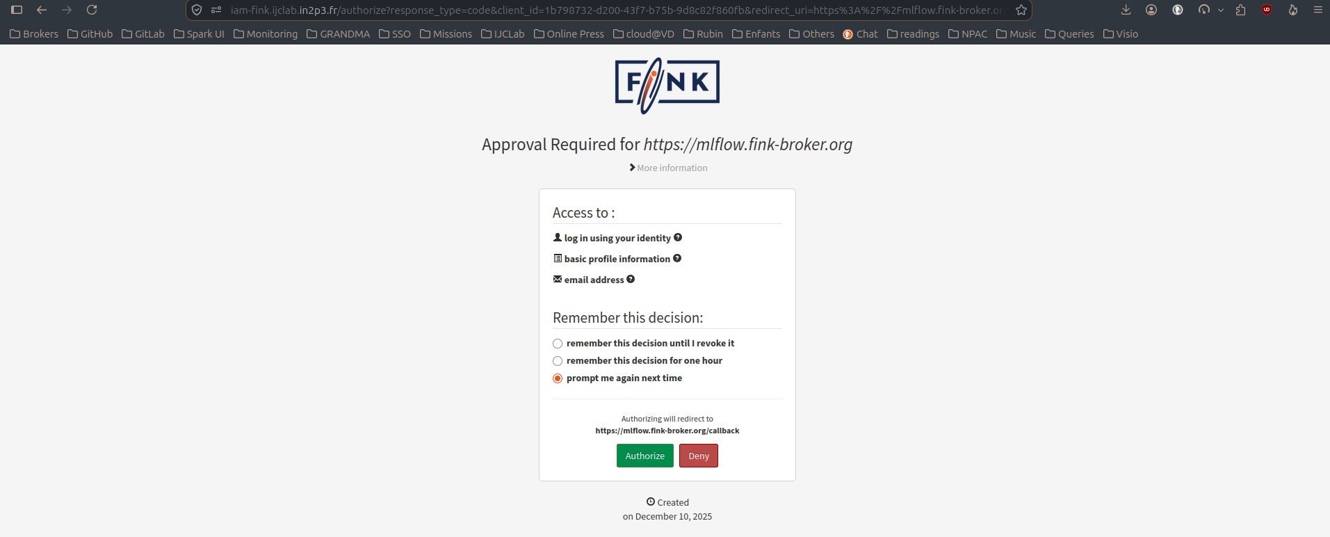 Approval page for mlflow.fink-broker.org
