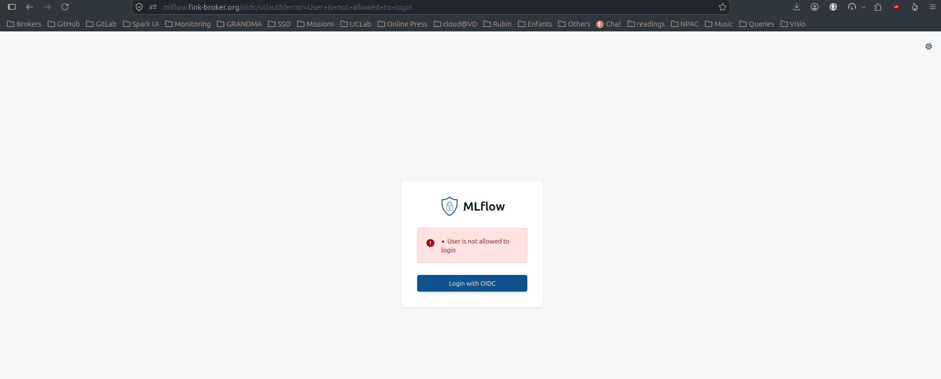 MLflow error: user is not allowed to login